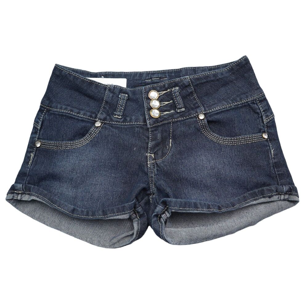 Classic Blue Shorts Womens 3 Blue Low Rise Flat Front Pocket 3 Button Design